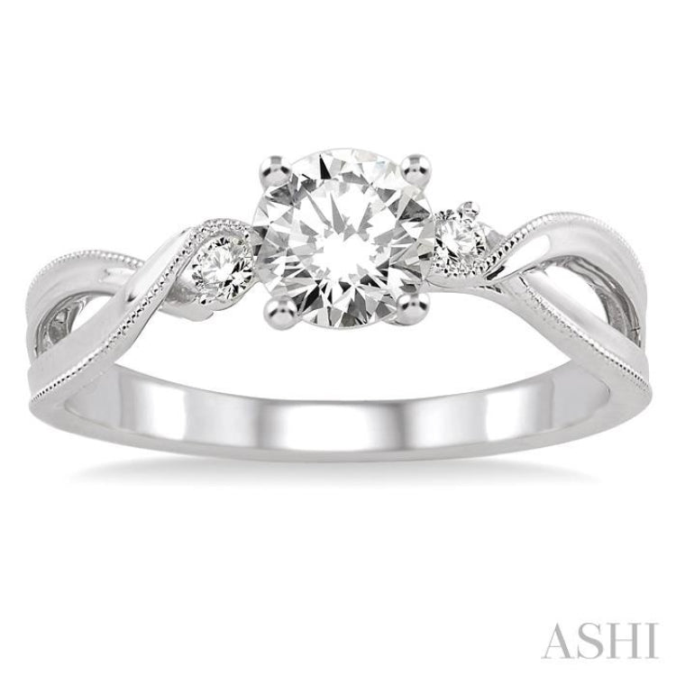 3/8 ctw Diamond Engagement Ring with 1/3 ct Round Cut Center Stone in 14K White Gold 3/8 ctw Diamond Engagement Ring with 1/3 ct Round Cut Center Stone in 14K White Gold