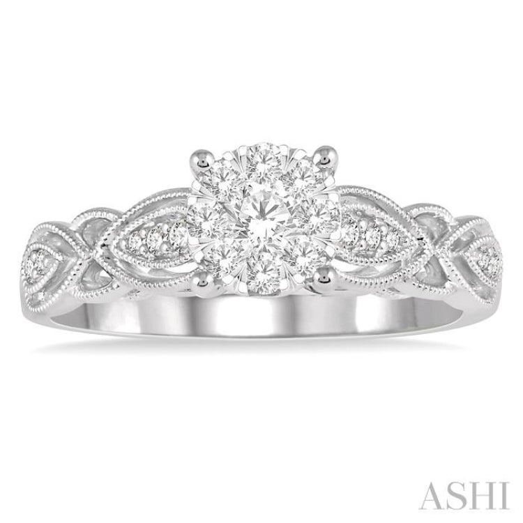 3/8 Ctw Circular Mount Marquise Lattice Lovebright Round Cut Diamond Ring in 14K White Gold 3/8 Ctw Circular Mount Marquise Lattice Lovebright Round Cut Diamond Ring in 14K White Gold