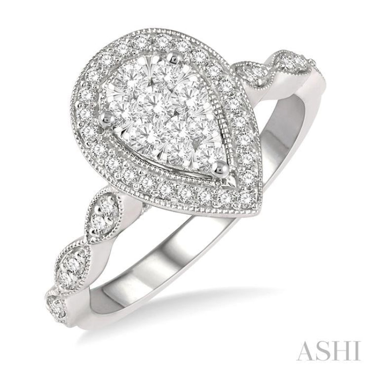1/2 Ctw Pear Shape Mount Marquise Shank Lovebright Round Cut Diamond Ring in 14K White Gold 1/2 Ctw Pear Shape Mount Marquise Shank Lovebright Round Cut Diamond Ring in 14K White Gold