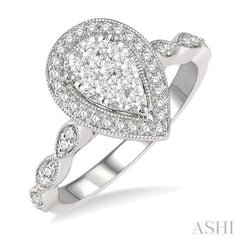 1/2 Ctw Pear Shape Mount Marquise Shank Lovebright Round Cut Diamond Ring in 14K White Gold 1/2 Ctw Pear Shape Mount Marquise Shank Lovebright Round Cut Diamond Ring in 14K White Gold