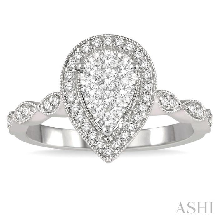 1/2 Ctw Pear Shape Mount Marquise Shank Lovebright Round Cut Diamond Ring in 14K White Gold 1/2 Ctw Pear Shape Mount Marquise Shank Lovebright Round Cut Diamond Ring in 14K White Gold