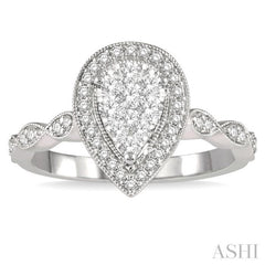 1/2 Ctw Pear Shape Mount Marquise Shank Lovebright Round Cut Diamond Ring in 14K White Gold 1/2 Ctw Pear Shape Mount Marquise Shank Lovebright Round Cut Diamond Ring in 14K White Gold