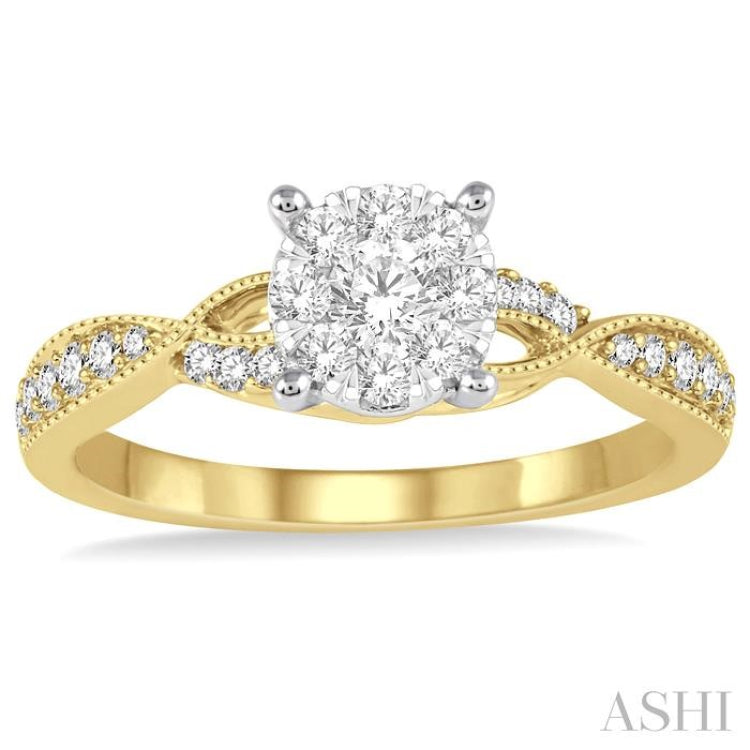 1/2 Ctw Round Cut Diamond Lovebright Engagement Ring in 14K Yellow and White Gold 1/2 Ctw Round Cut Diamond Lovebright Engagement Ring in 14K Yellow and White Gold