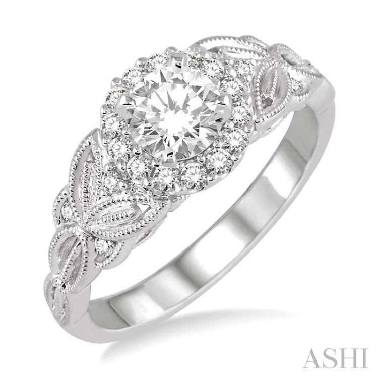 5/8 Ctw Diamond Engagement Ring with 3/8 Ct Round Cut Center Stone in 14K White Gold 5/8 Ctw Diamond Engagement Ring with 3/8 Ct Round Cut Center Stone in 14K White Gold
