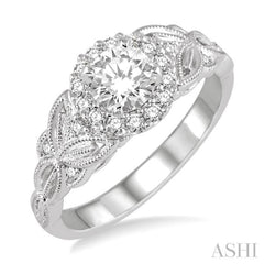 5/8 Ctw Diamond Engagement Ring with 3/8 Ct Round Cut Center Stone in 14K White Gold 5/8 Ctw Diamond Engagement Ring with 3/8 Ct Round Cut Center Stone in 14K White Gold