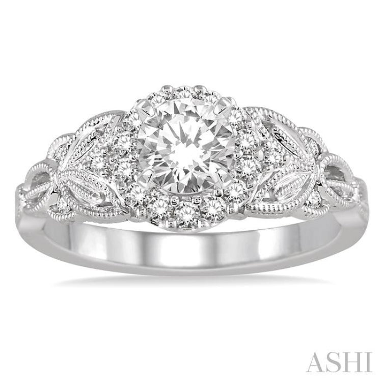 5/8 Ctw Diamond Engagement Ring with 3/8 Ct Round Cut Center Stone in 14K White Gold 5/8 Ctw Diamond Engagement Ring with 3/8 Ct Round Cut Center Stone in 14K White Gold