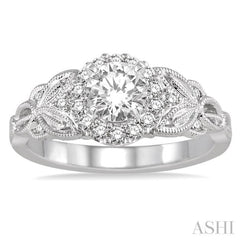 5/8 Ctw Diamond Engagement Ring with 3/8 Ct Round Cut Center Stone in 14K White Gold 5/8 Ctw Diamond Engagement Ring with 3/8 Ct Round Cut Center Stone in 14K White Gold