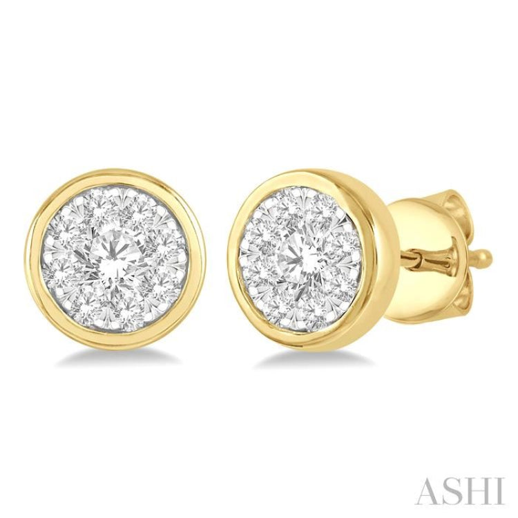 1/3 Ctw Medallion Lovebright Round Cut Diamond Bezel Stud Earring in 14K Yellow and White Gold 1/3 Ctw Medallion Lovebright Round Cut Diamond Bezel Stud Earring in 14K Yellow and White Gold