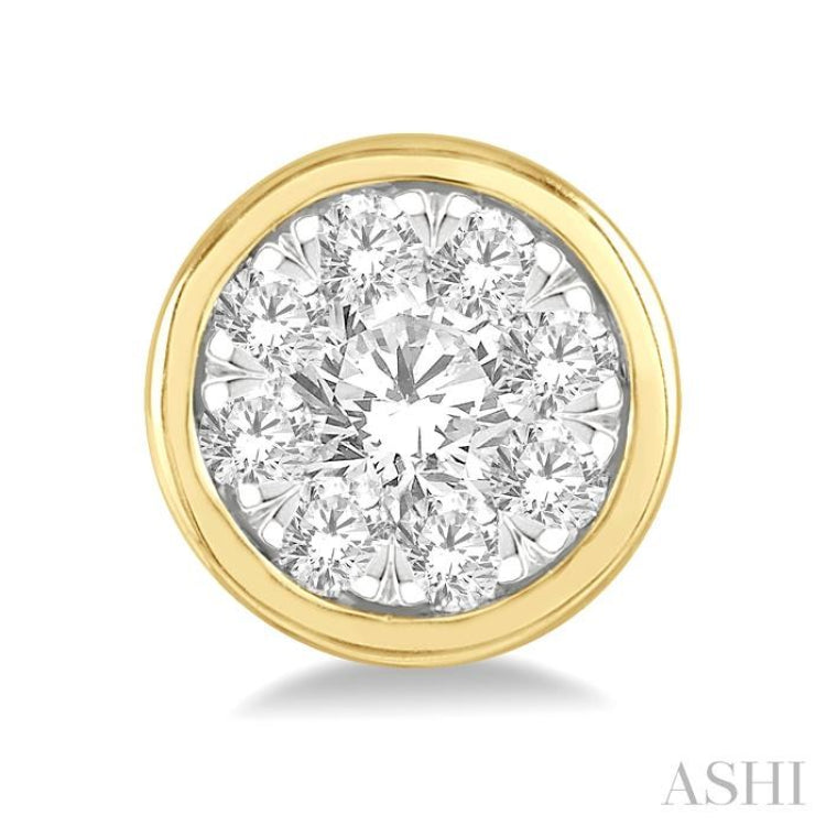1/3 Ctw Medallion Lovebright Round Cut Diamond Bezel Stud Earring in 14K Yellow and White Gold 1/3 Ctw Medallion Lovebright Round Cut Diamond Bezel Stud Earring in 14K Yellow and White Gold
