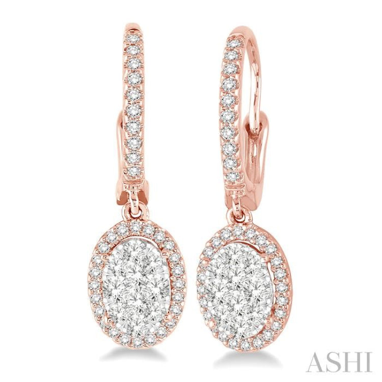 3/8 Ctw Oval Shape Diamond Lovebright Earrings in 14K Rose and White Gold 3/8 Ctw Oval Shape Diamond Lovebright Earrings in 14K Rose and White Gold