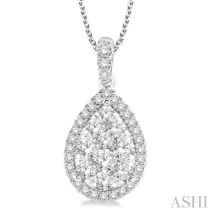 1 1/2 Ctw Pear Shape Diamond Lovebright Pendant in 14K White Gold with Chain 1 1/2 Ctw Pear Shape Diamond Lovebright Pendant in 14K White Gold with Chain