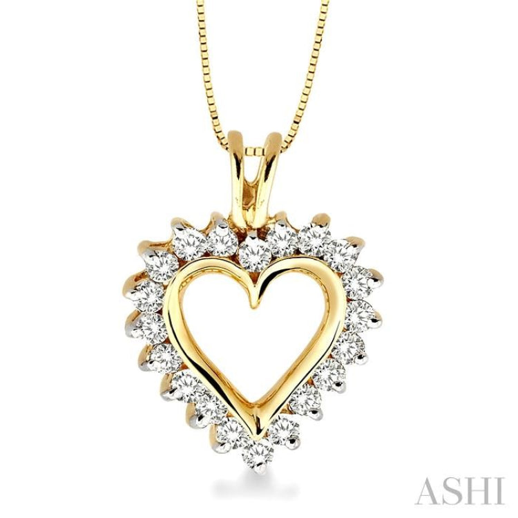 1/2 Ctw Round Cut Diamond Heart Pendant in 14K Yellow Gold with Chain 1/2 Ctw Round Cut Diamond Heart Pendant in 14K Yellow Gold with Chain