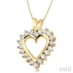 1/2 Ctw Round Cut Diamond Heart Pendant in 14K Yellow Gold with Chain 1/2 Ctw Round Cut Diamond Heart Pendant in 14K Yellow Gold with Chain