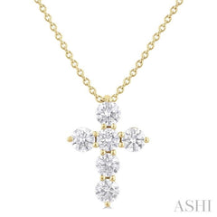 1/2 Ctw Round Cut Diamond Christian Cross 6-Stone Fashion Pendant With Chain in 14K Yellow Gold 1/2 Ctw Round Cut Diamond Christian Cross 6-Stone Fashion Pendant With Chain in 14K Yellow Gold