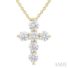 1/2 Ctw Round Cut Diamond Christian Cross 6-Stone Fashion Pendant With Chain in 14K Yellow Gold 1/2 Ctw Round Cut Diamond Christian Cross 6-Stone Fashion Pendant With Chain in 14K Yellow Gold
