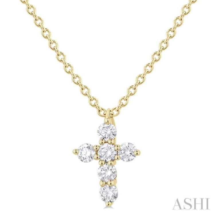 1/6 Ctw Round Cut Diamond Christian Cross 6-Stone Fashion Pendant With Chain in 14K Yellow Gold 1/6 Ctw Round Cut Diamond Christian Cross 6-Stone Fashion Pendant With Chain in 14K Yellow Gold