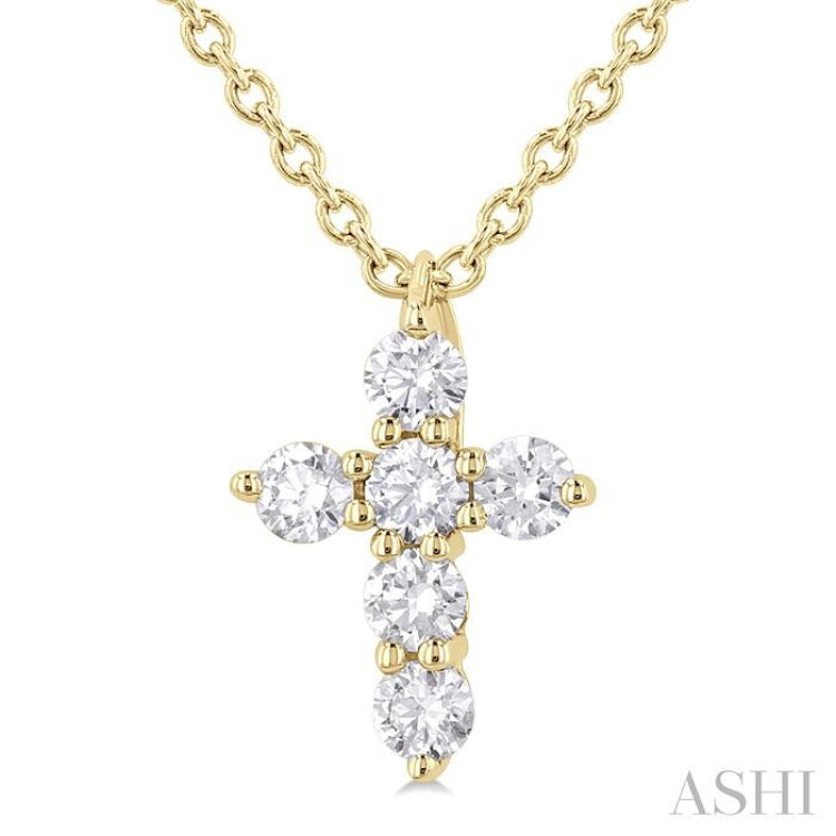 1/6 Ctw Round Cut Diamond Christian Cross 6-Stone Fashion Pendant With Chain in 14K Yellow Gold 1/6 Ctw Round Cut Diamond Christian Cross 6-Stone Fashion Pendant With Chain in 14K Yellow Gold