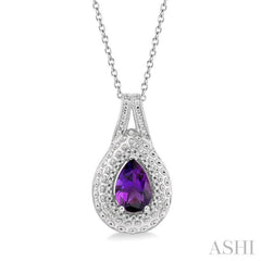 9x6 MM Pear Cut Amethyst and 1/20 Ctw Round Cut Diamond Semi-Precious Pendant With Chain in Sterling Silver 9x6 MM Pear Cut Amethyst and 1/20 Ctw Round Cut Diamond Semi-Precious Pendant With Chain in Sterling Silver