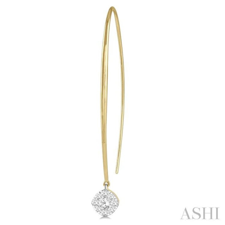 1/2 Ctw Cushion Shape Lovebright Round Cut Diamond Earring in 14K Yellow & White Gold 1/2 Ctw Cushion Shape Lovebright Round Cut Diamond Earring in 14K Yellow & White Gold