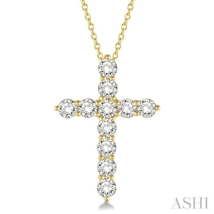 1 1/2 Ctw Round Cut Diamond Cross Pendant in 14K Yellow Gold with Chain 1 1/2 Ctw Round Cut Diamond Cross Pendant in 14K Yellow Gold with Chain