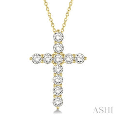 1 1/2 Ctw Round Cut Diamond Cross Pendant in 14K Yellow Gold with Chain 1 1/2 Ctw Round Cut Diamond Cross Pendant in 14K Yellow Gold with Chain