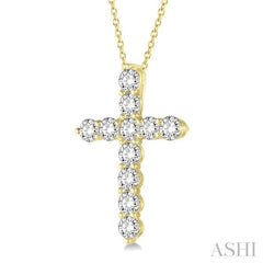 1 1/2 Ctw Round Cut Diamond Cross Pendant in 14K Yellow Gold with Chain 1 1/2 Ctw Round Cut Diamond Cross Pendant in 14K Yellow Gold with Chain