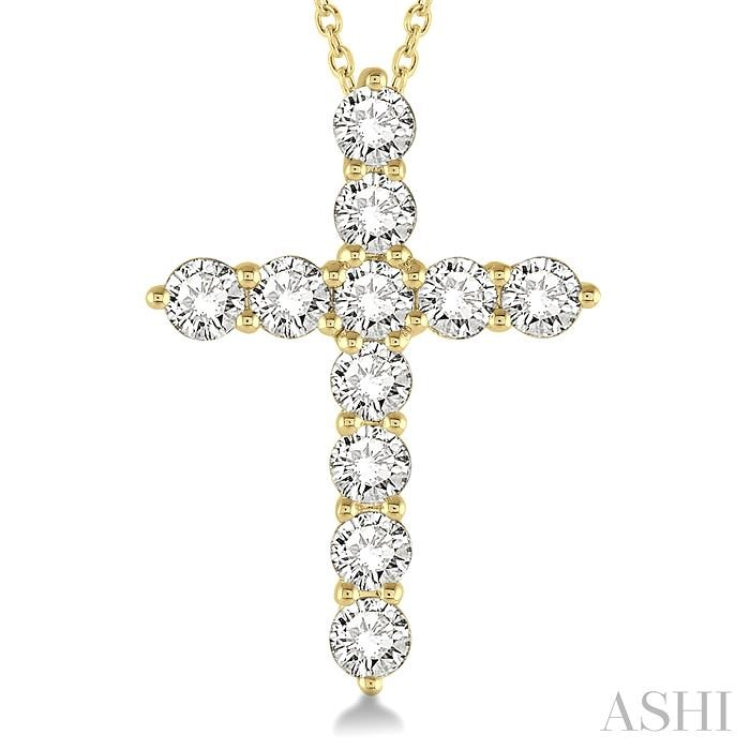 1 1/2 Ctw Round Cut Diamond Cross Pendant in 14K Yellow Gold with Chain 1 1/2 Ctw Round Cut Diamond Cross Pendant in 14K Yellow Gold with Chain