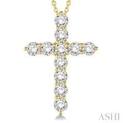 1 1/2 Ctw Round Cut Diamond Cross Pendant in 14K Yellow Gold with Chain 1 1/2 Ctw Round Cut Diamond Cross Pendant in 14K Yellow Gold with Chain