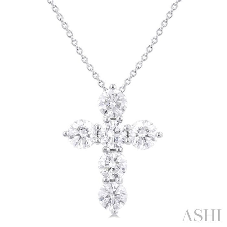 1 1/2 Ctw Round Cut Diamond Christian Cross 6-Stone Fashion Pendant With Chain in 14K White Gold 1 1/2 Ctw Round Cut Diamond Christian Cross 6-Stone Fashion Pendant With Chain in 14K White Gold
