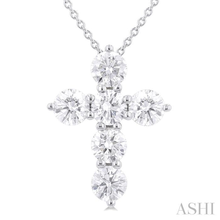 1 1/2 Ctw Round Cut Diamond Christian Cross 6-Stone Fashion Pendant With Chain in 14K White Gold 1 1/2 Ctw Round Cut Diamond Christian Cross 6-Stone Fashion Pendant With Chain in 14K White Gold