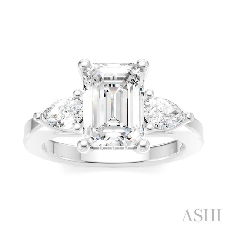 1/2 Ctw Tri-Mount Emerald Shape Center Pear and Round Cut Diamond Semi-Mount Engagement Ring in 14K White Gold 1/2 Ctw Tri-Mount Emerald Shape Center Pear and Round Cut Diamond Semi-Mount Engagement Ring in 14K White Gold