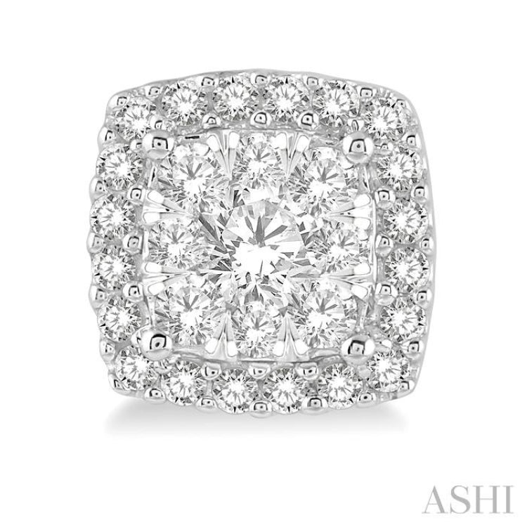 3/4 Ctw Cushion Shape Lovebright Round Cut Diamond Stud Earrings in 14K White Gold 3/4 Ctw Cushion Shape Lovebright Round Cut Diamond Stud Earrings in 14K White Gold