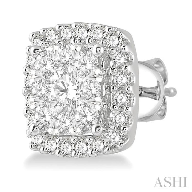3/4 Ctw Cushion Shape Lovebright Round Cut Diamond Stud Earrings in 14K White Gold 3/4 Ctw Cushion Shape Lovebright Round Cut Diamond Stud Earrings in 14K White Gold