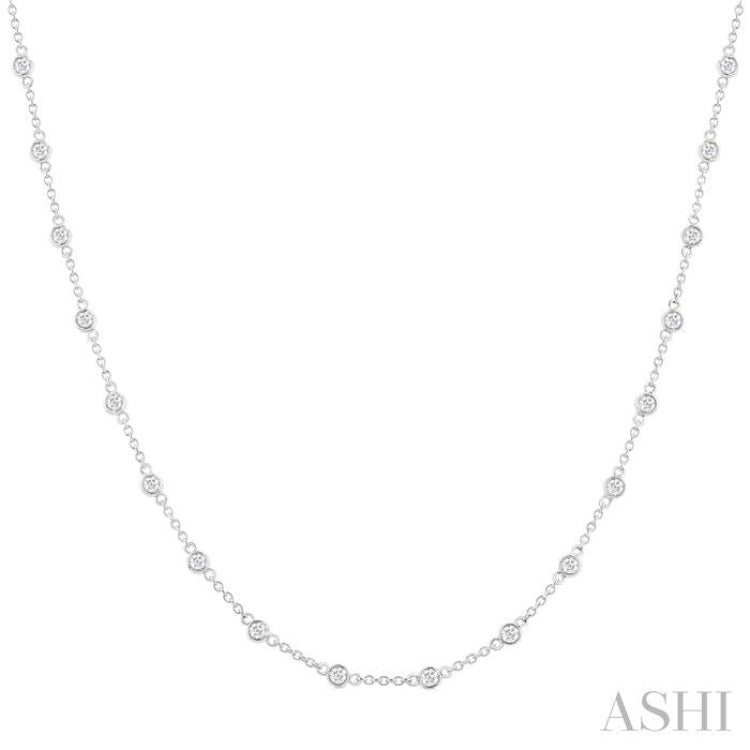 1 Ctw Bezel Set Round Cut Diamond Station Necklace in 14K White Gold 1 Ctw Bezel Set Round Cut Diamond Station Necklace in 14K White Gold