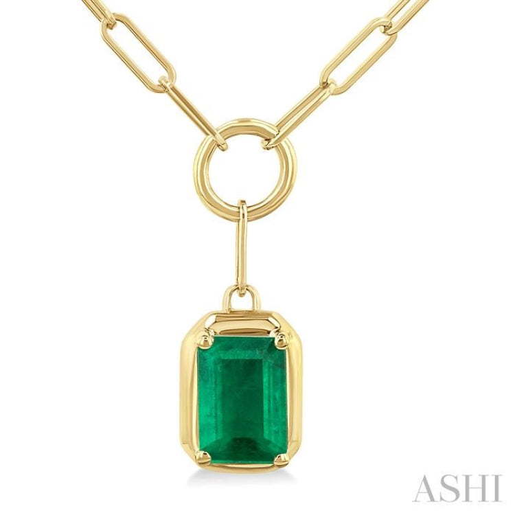 6x4 MM Emerald Solitaire Precious Paperclip Pendant With Chain in 14K Yellow Gold 6x4 MM Emerald Solitaire Precious Paperclip Pendant With Chain in 14K Yellow Gold