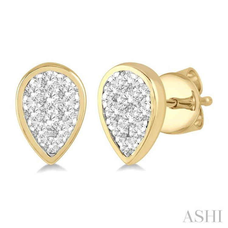1/2 Ctw Pear Shape Lovebright Round Cut Diamond Bezel Stud Earring in 14K Yellow and White Gold 1/2 Ctw Pear Shape Lovebright Round Cut Diamond Bezel Stud Earring in 14K Yellow and White Gold