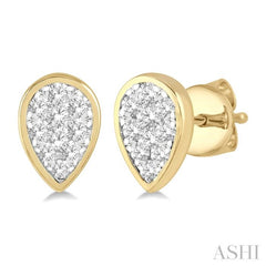 1/2 Ctw Pear Shape Lovebright Round Cut Diamond Bezel Stud Earring in 14K Yellow and White Gold 1/2 Ctw Pear Shape Lovebright Round Cut Diamond Bezel Stud Earring in 14K Yellow and White Gold