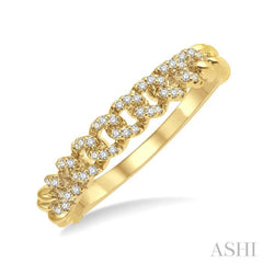 1/6 Ctw Round Cut Diamond Curb & Cuban Fashion Band in 14K Yellow Gold 1/6 Ctw Round Cut Diamond Curb & Cuban Fashion Band in 14K Yellow Gold