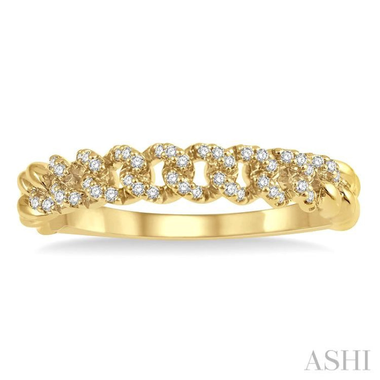 1/6 Ctw Round Cut Diamond Curb & Cuban Fashion Band in 14K Yellow Gold 1/6 Ctw Round Cut Diamond Curb & Cuban Fashion Band in 14K Yellow Gold