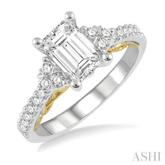 1/3 Ctw Tri Mount Emerald Shape Round Cut Diamond Semi-Mount Engagement Ring in 14K White and Yellow Gold 1/3 Ctw Tri Mount Emerald Shape Round Cut Diamond Semi-Mount Engagement Ring in 14K White and Yellow Gold