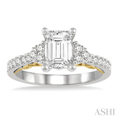 1/3 Ctw Tri Mount Emerald Shape Round Cut Diamond Semi-Mount Engagement Ring in 14K White and Yellow Gold 1/3 Ctw Tri Mount Emerald Shape Round Cut Diamond Semi-Mount Engagement Ring in 14K White and Yellow Gold