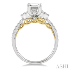 1/3 Ctw Tri Mount Emerald Shape Round Cut Diamond Semi-Mount Engagement Ring in 14K White and Yellow Gold 1/3 Ctw Tri Mount Emerald Shape Round Cut Diamond Semi-Mount Engagement Ring in 14K White and Yellow Gold