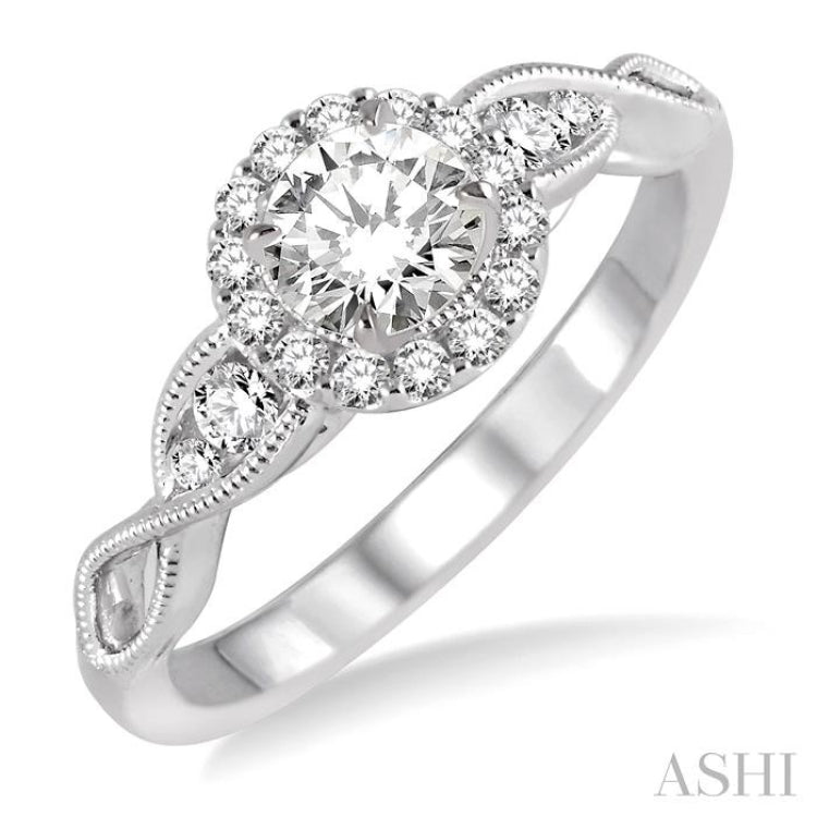 1/2 ctw Diamond Engagement Ring with 1/5 ct Round Cut Center Stone in 14K White Gold 1/2 ctw Diamond Engagement Ring with 1/5 ct Round Cut Center Stone in 14K White Gold