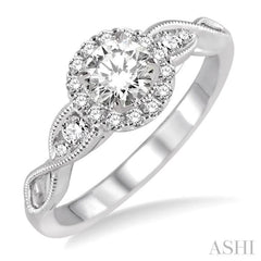 1/2 ctw Diamond Engagement Ring with 1/5 ct Round Cut Center Stone in 14K White Gold 1/2 ctw Diamond Engagement Ring with 1/5 ct Round Cut Center Stone in 14K White Gold