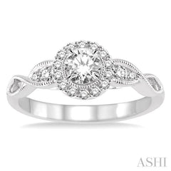 1/2 ctw Diamond Engagement Ring with 1/5 ct Round Cut Center Stone in 14K White Gold 1/2 ctw Diamond Engagement Ring with 1/5 ct Round Cut Center Stone in 14K White Gold