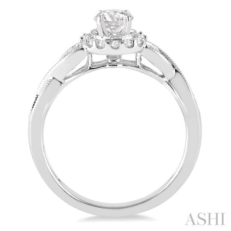 1/2 ctw Diamond Engagement Ring with 1/5 ct Round Cut Center Stone in 14K White Gold 1/2 ctw Diamond Engagement Ring with 1/5 ct Round Cut Center Stone in 14K White Gold