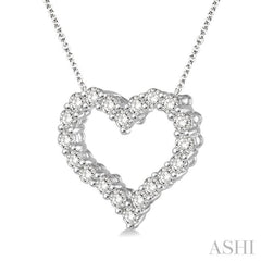 1 Ctw Round Cut Diamond Heart Pendant With Chain in 14K White Gold 1 Ctw Round Cut Diamond Heart Pendant With Chain in 14K White Gold