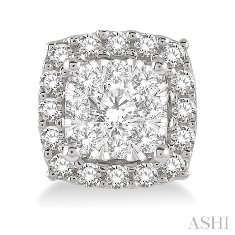 1/3 Ctw Cushion Shape Lovebright Round Cut Diamond Stud Earrings in 14K White Gold 1/3 Ctw Cushion Shape Lovebright Round Cut Diamond Stud Earrings in 14K White Gold