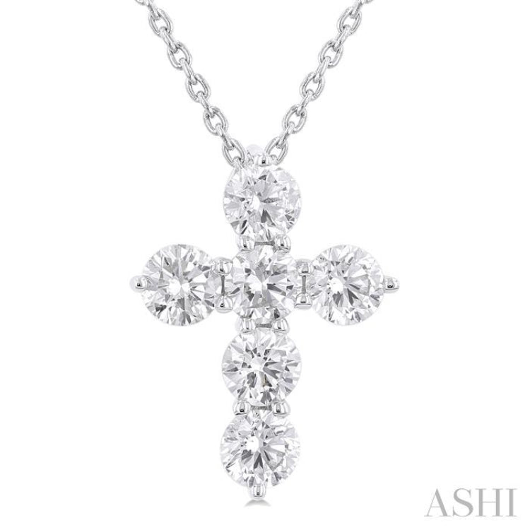 1 Ctw Round Cut Diamond Christian Cross 6-Stone Fashion Pendant With Chain in 14K White Gold 1 Ctw Round Cut Diamond Christian Cross 6-Stone Fashion Pendant With Chain in 14K White Gold