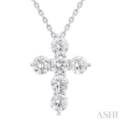 1 Ctw Round Cut Diamond Christian Cross 6-Stone Fashion Pendant With Chain in 14K White Gold 1 Ctw Round Cut Diamond Christian Cross 6-Stone Fashion Pendant With Chain in 14K White Gold